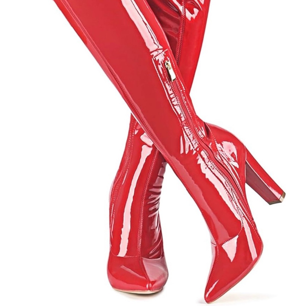 SOLD. Red Patent Leather Thigh High Boots
